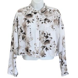 Smart SET white floral blouse crop top brown roses viscose Medium reworked